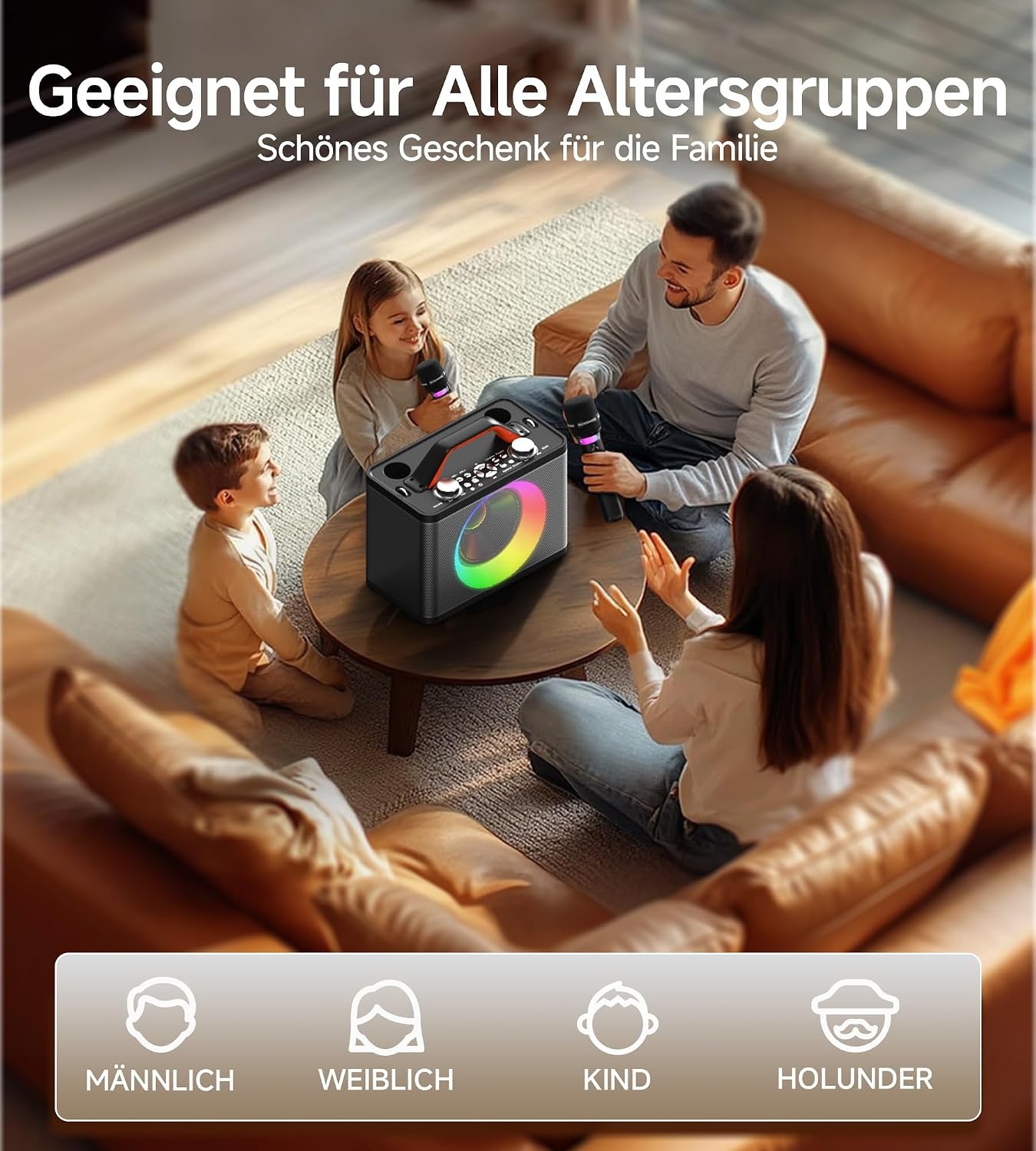 Karaoke-Maschine mit 2 Mikrofonen & RGB-Licht - 34% Rabatt