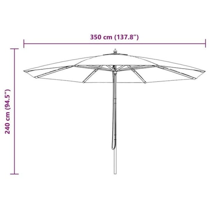 Gartenschirm 350 cm Bordeauxrot - Holzstock - 34% Rabatt