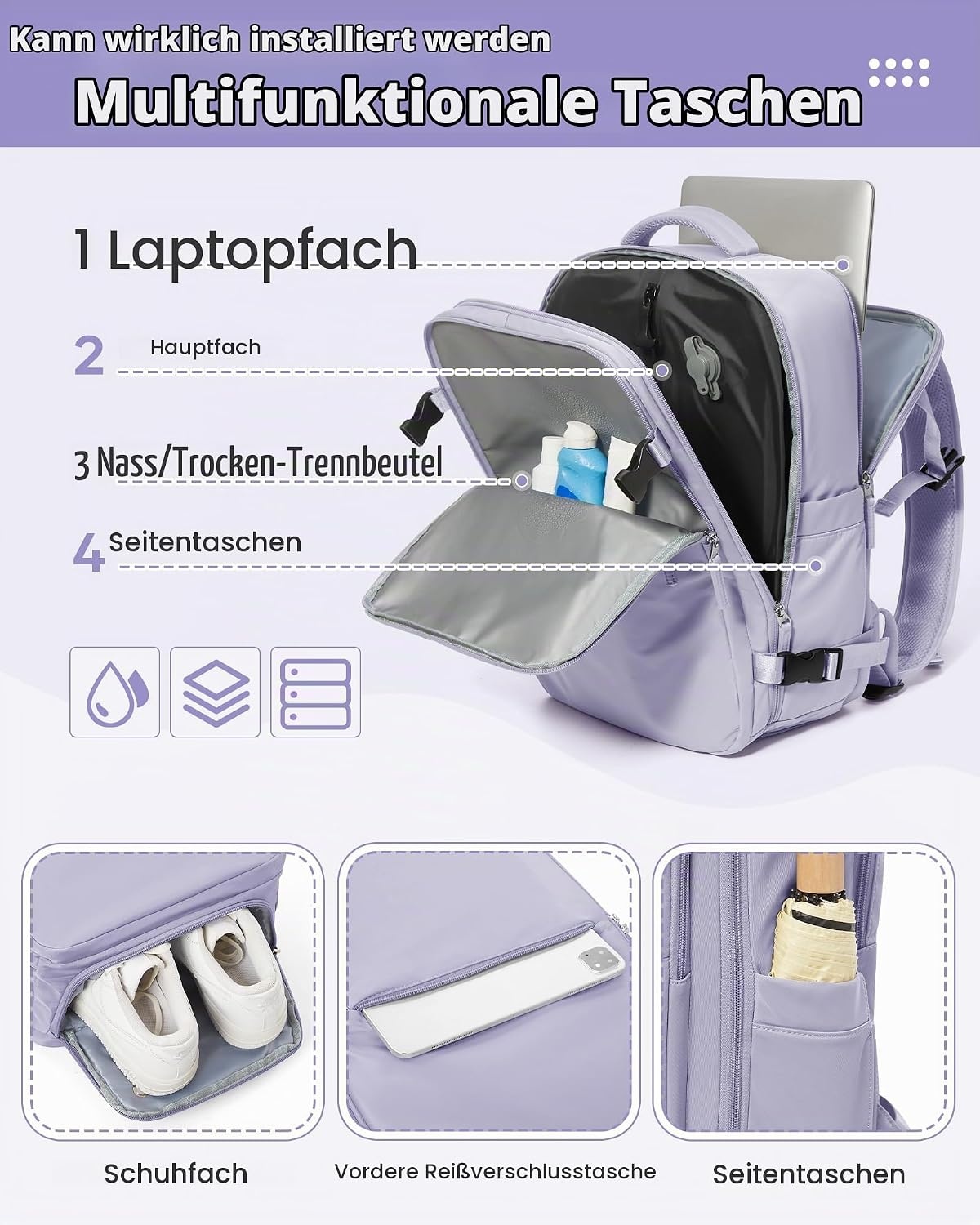 Vakuum-Reiserucksack 40x30x20 cm - Violett - 33% Rabatt
