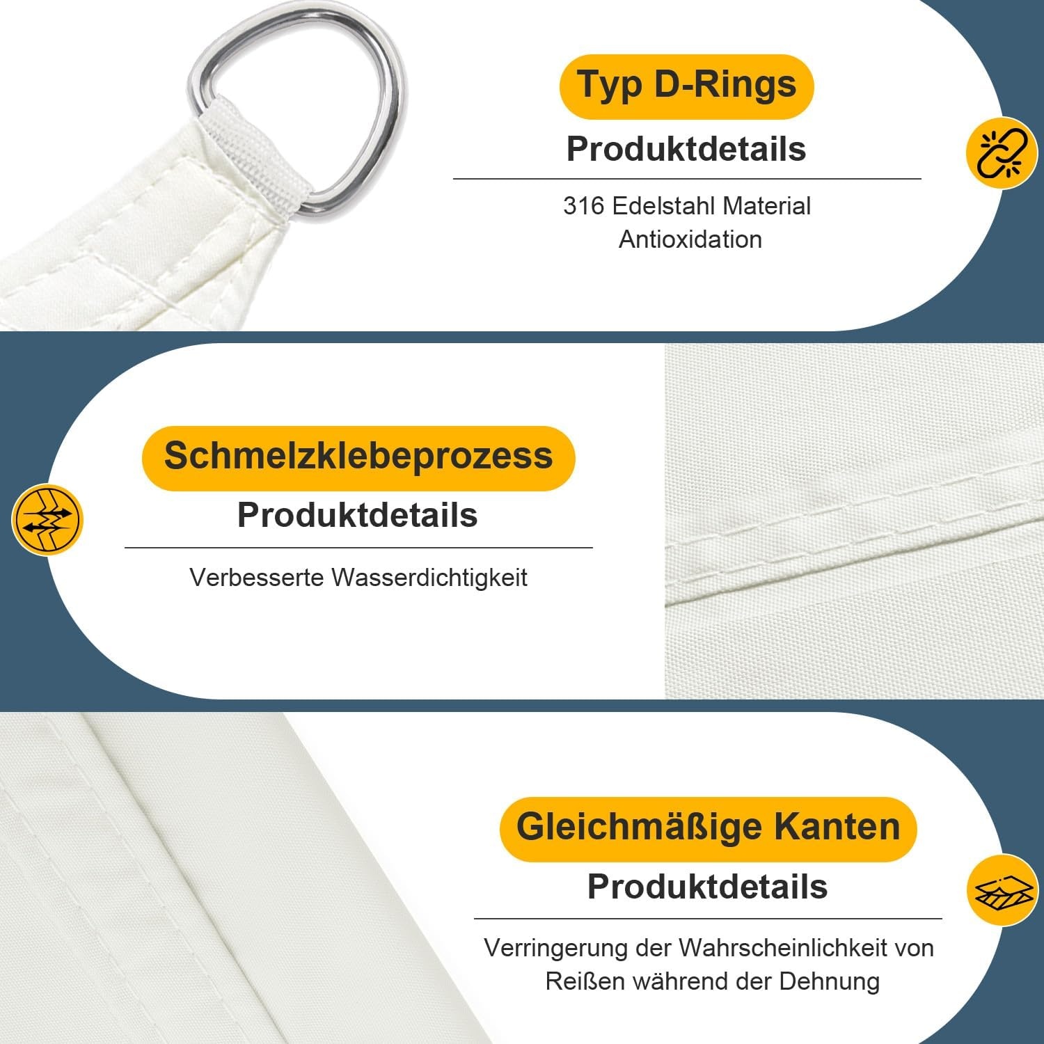 Sonnensegel Quadratisch 5x5m Crème - 34% Rabatt auf Retourenware