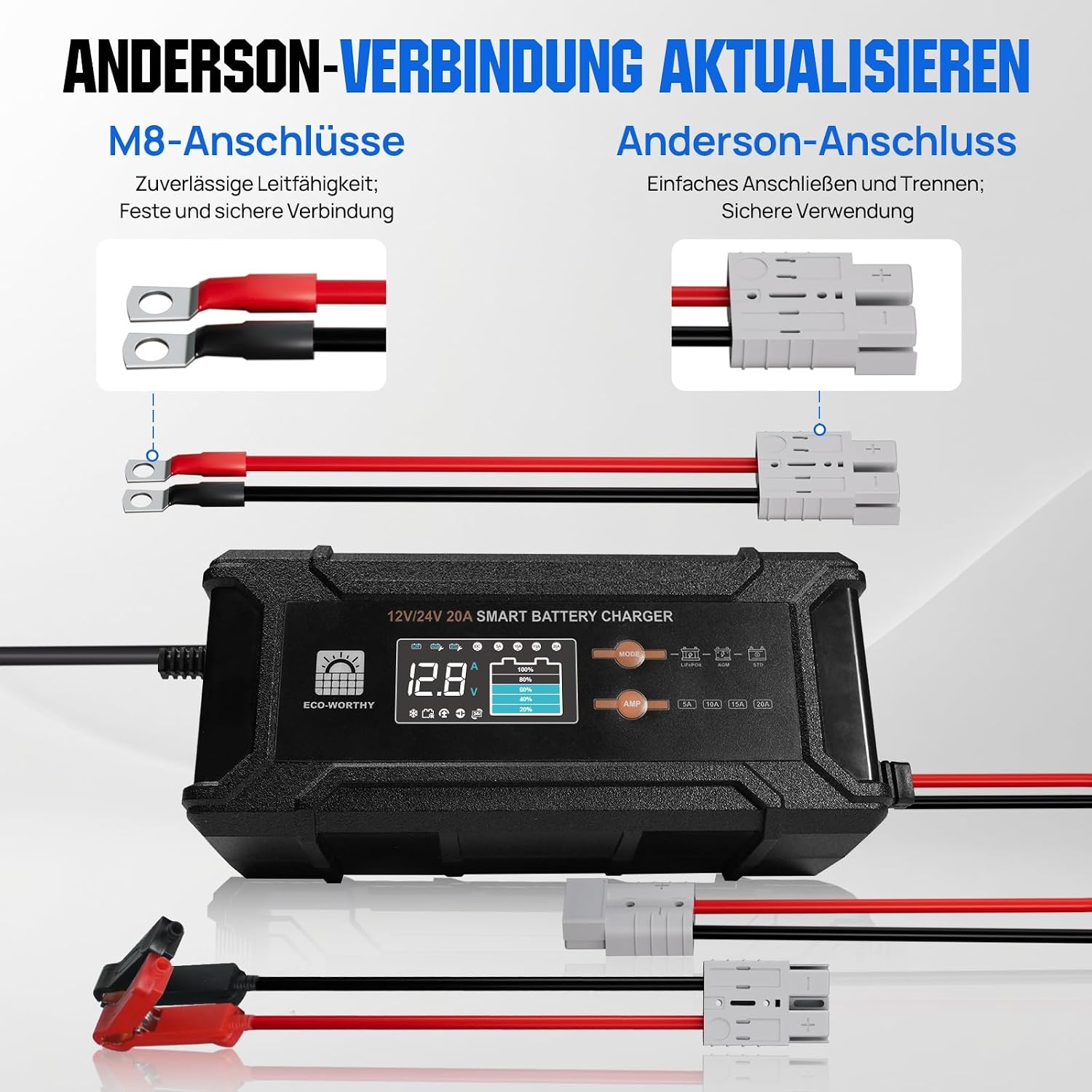 Intelligentes 12V/24V Ladegerät 20A für LiFePO4 & Blei-Säure - 34% Rabatt