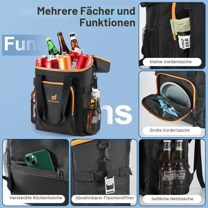 Isolierter Kühlrucksack 22L - Schwarz inkl. 3 Kühlakkus - 33% Rabatt