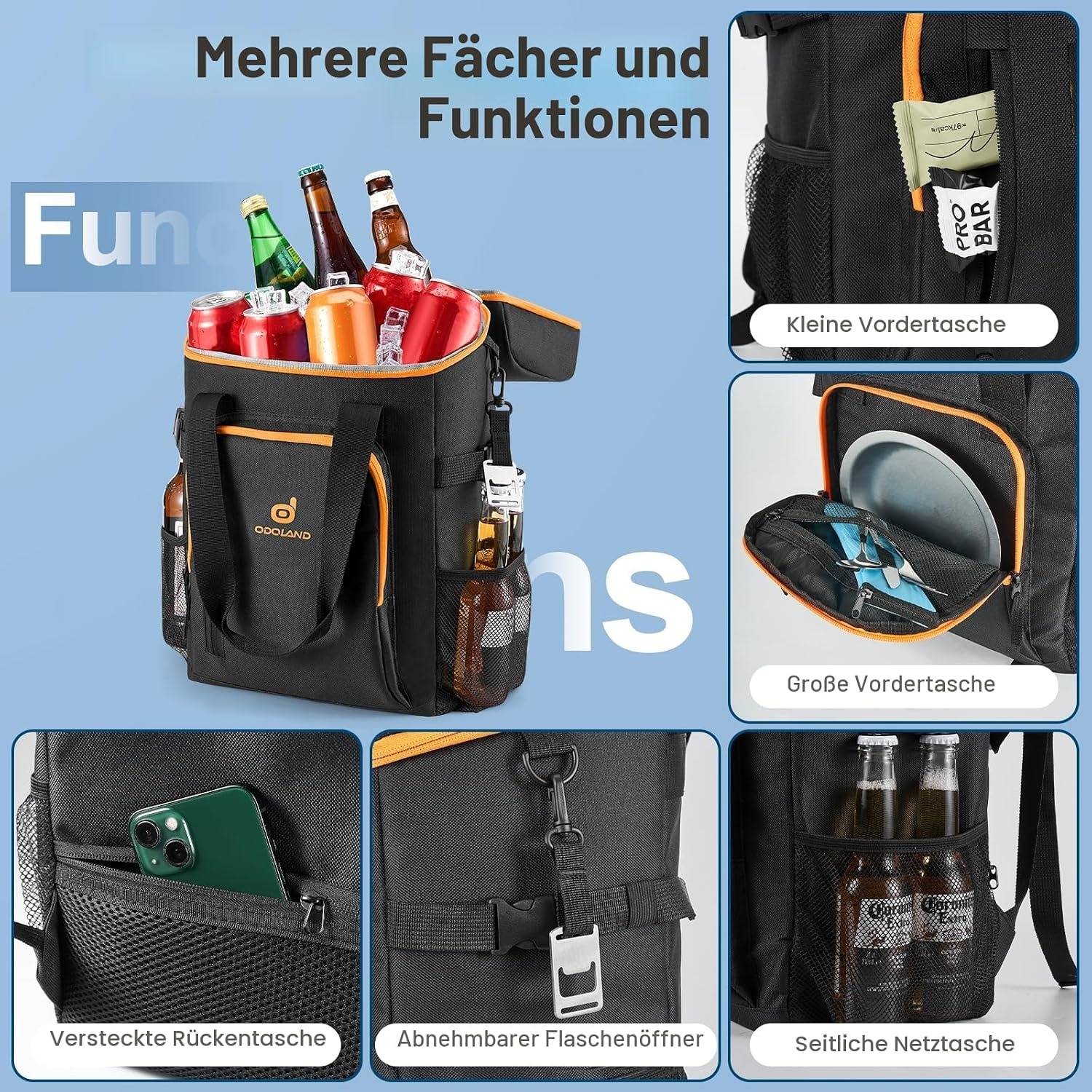 Isolierter Kühlrucksack 22L - Schwarz inkl. 3 Kühlakkus - 33% Rabatt