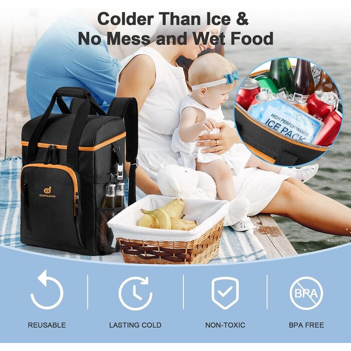 Isolierter Kühlrucksack 22L - Schwarz inkl. 3 Kühlakkus - 33% Rabatt