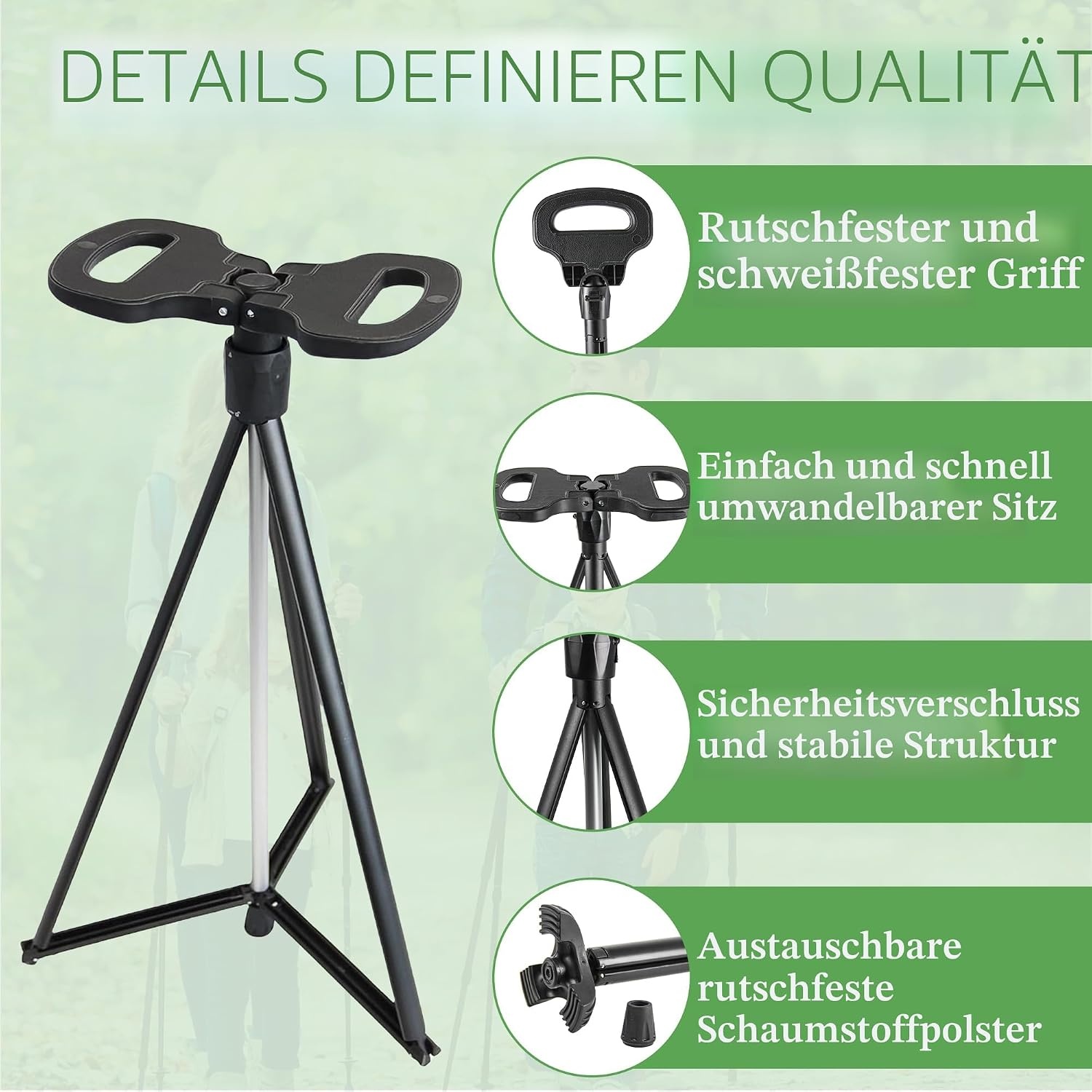 Klappbarer Gehstock mit Sitz, 86 cm, 150 kg belastbar - 34% Rabatt