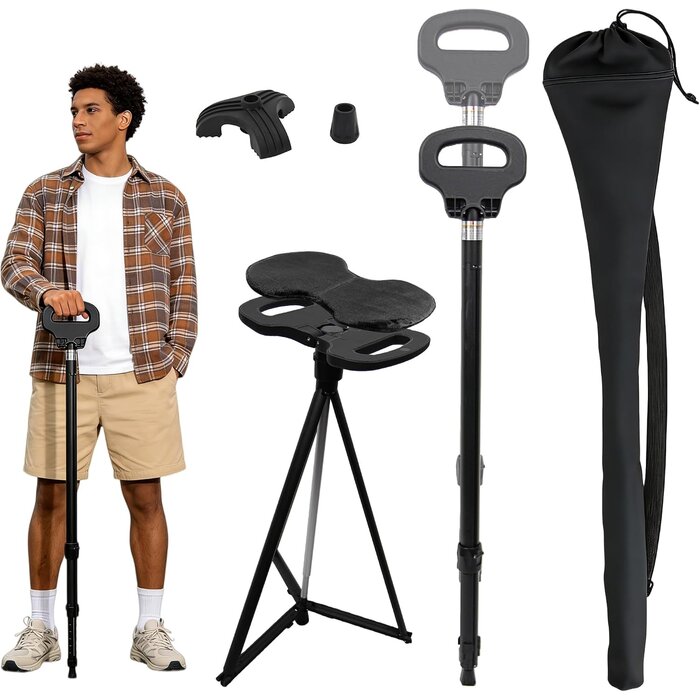 Klappbarer Gehstock mit Sitz, 86 cm, 150 kg belastbar - 34% Rabatt