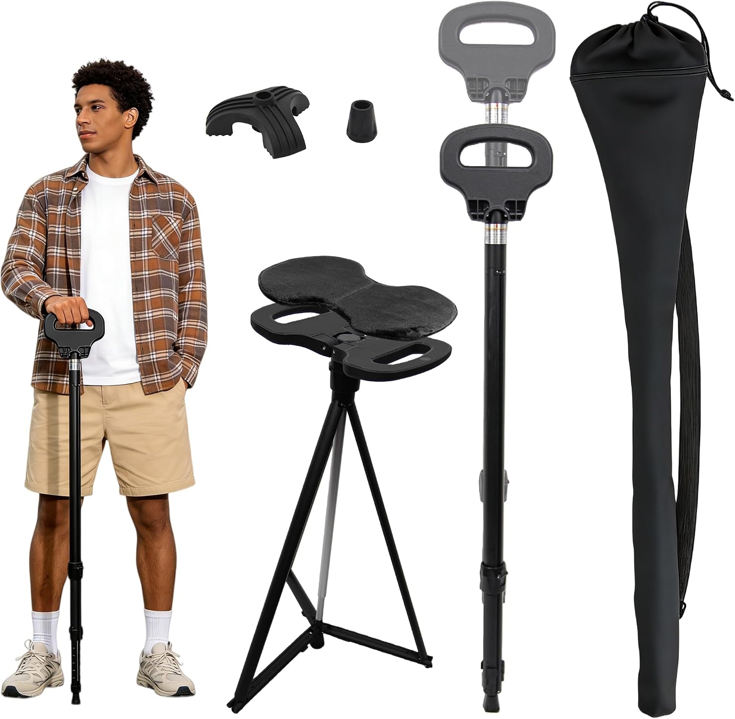 Klappbarer Gehstock mit Sitz, 86 cm, 150 kg belastbar - 34% Rabatt