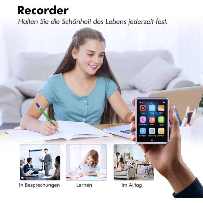 MP3- und MP4-Player 64GB Touchscreen Bluetooth 5.3 lila - 28% Rabatt