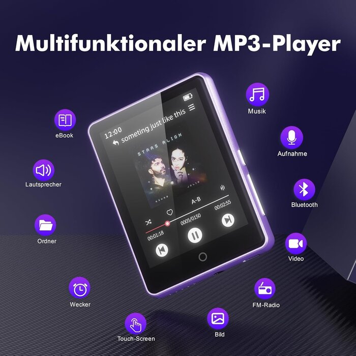 MP3- und MP4-Player 64GB Touchscreen Bluetooth 5.3 lila - 28% Rabatt