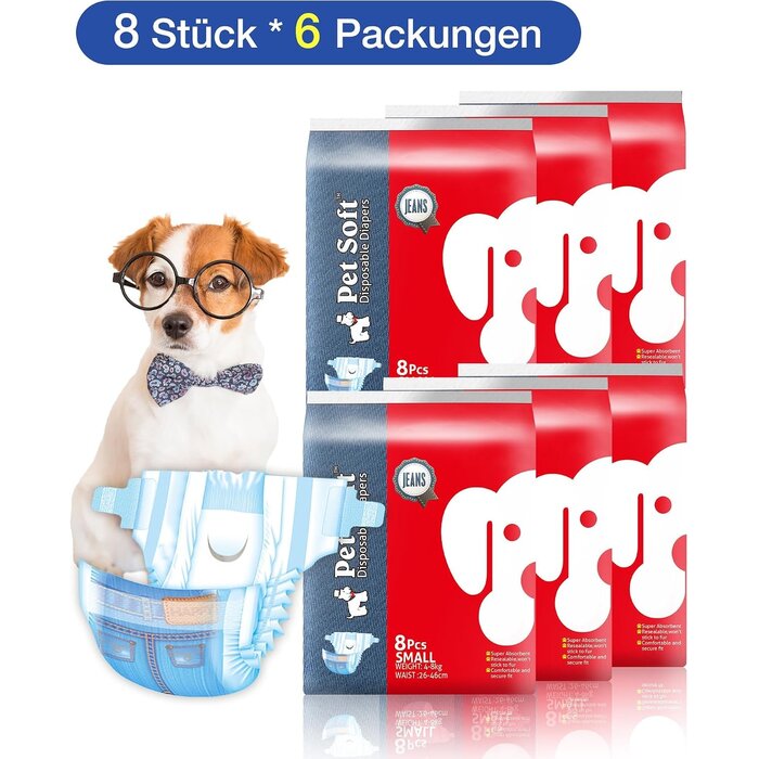 Hundewindeln für Hündinnen S, Blau Jeans, 48 Stk. - 31% Rabatt