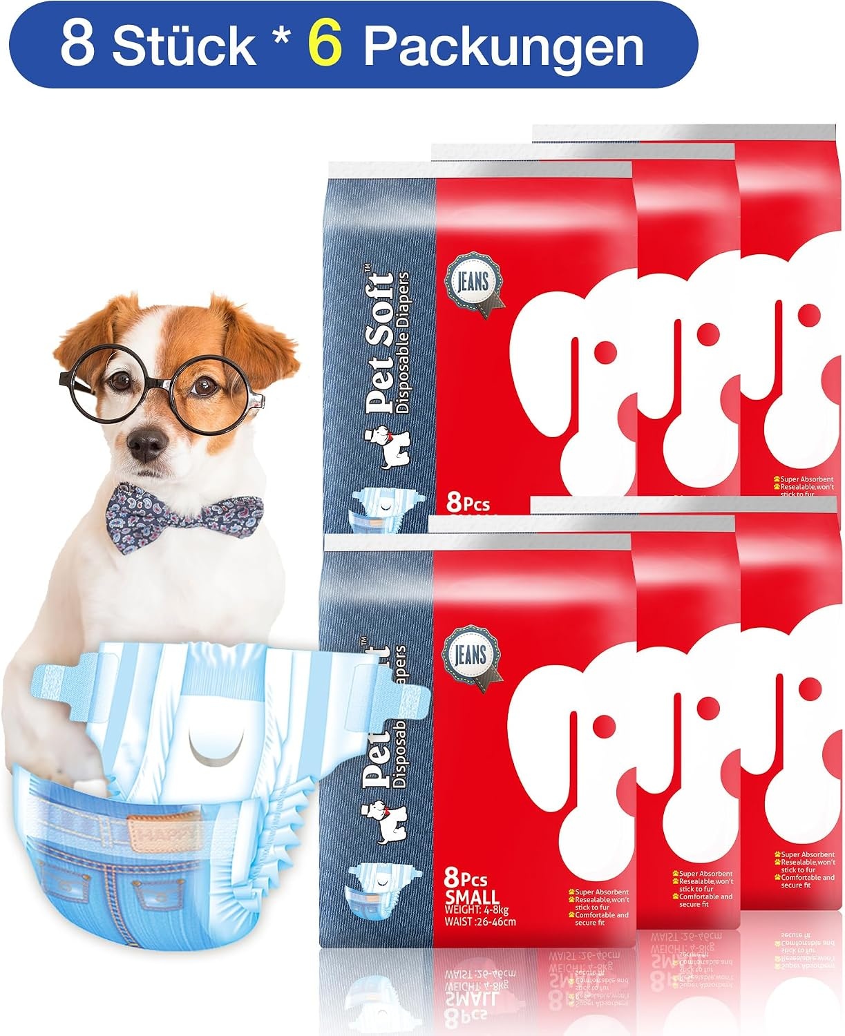Hundewindeln für Hündinnen S, Blau Jeans, 48 Stk. - 31% Rabatt