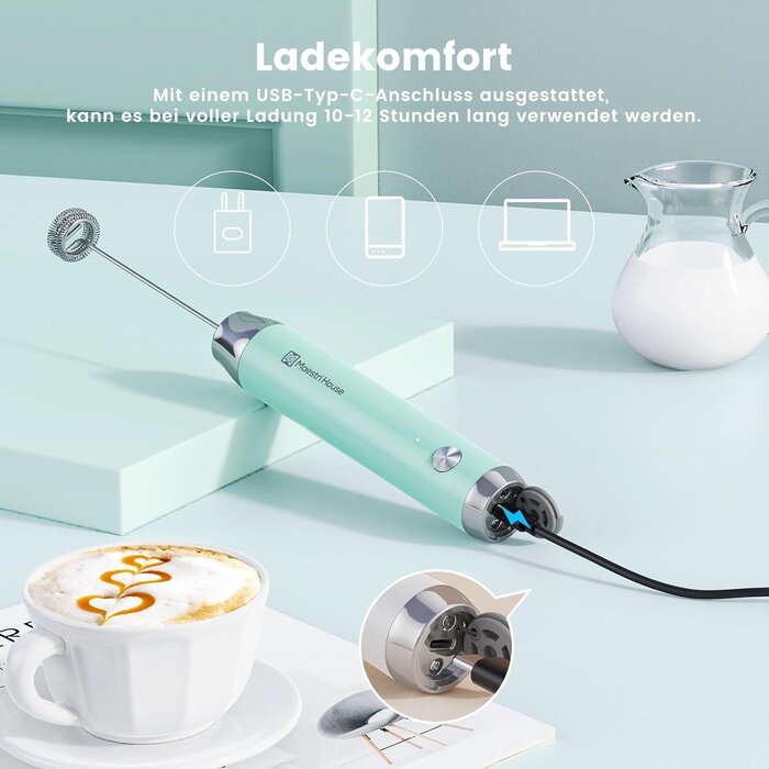 Elektrischer Milchaufschäumer, Blau - 31% Rabatt für Ihren perfekten Milchschaum