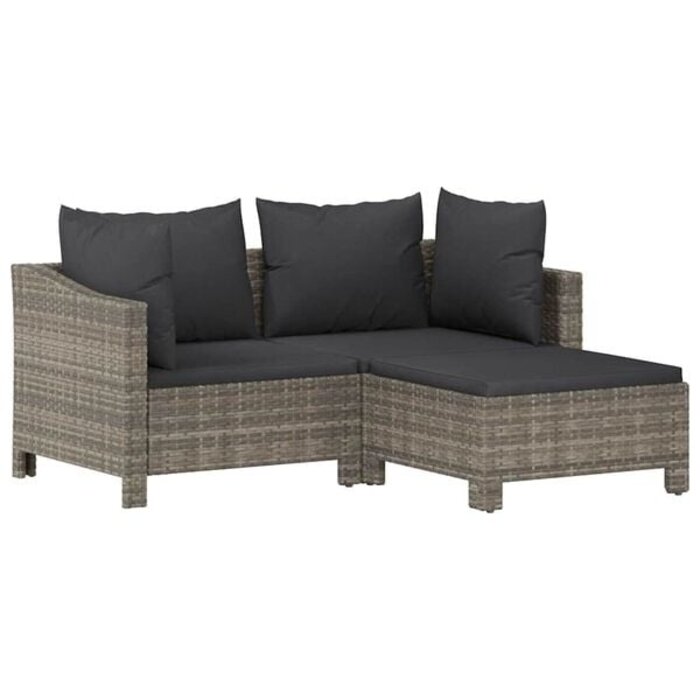 3-tlg. Garten-Loungeset Poly Rattan Grau - 35% Rabatt