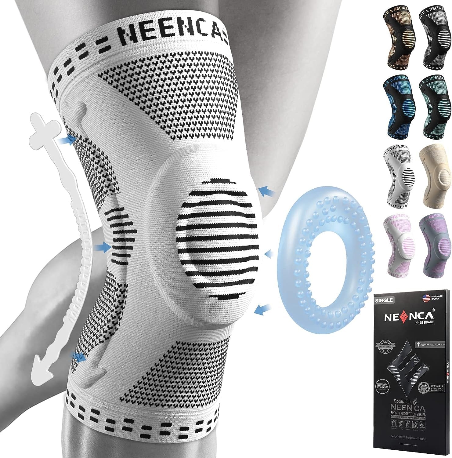 Kniebandage mit Patella-Gelpad - Hellblau, Gr. M - 30% Rabatt