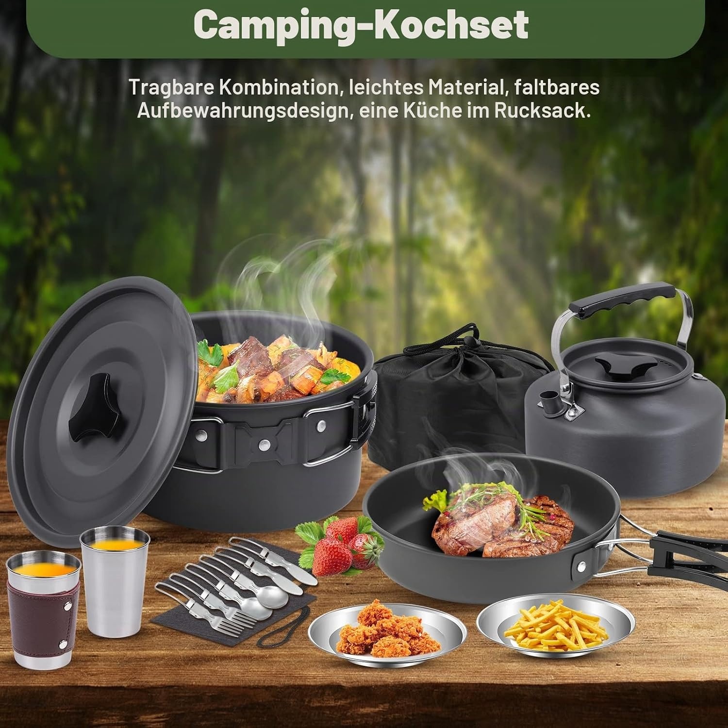 14-tlg. Camping-Kochgeschirr-Set Antihaft - 27% Rabatt
