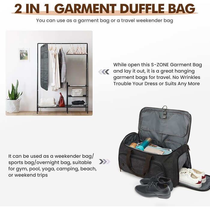 2-in-1 Kleidersack & Reisetasche 50L - Schwarz - 33% Rabatt