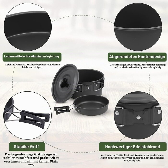 14-tlg. Camping-Kochset aus eloxiertem Aluminium - 27% Rabatt