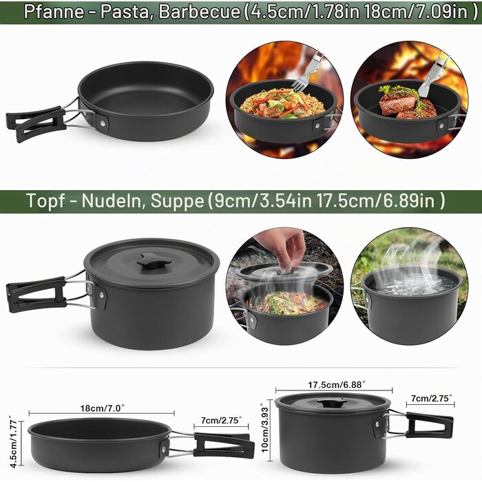 14-tlg. Camping-Kochset aus eloxiertem Aluminium - 27% Rabatt