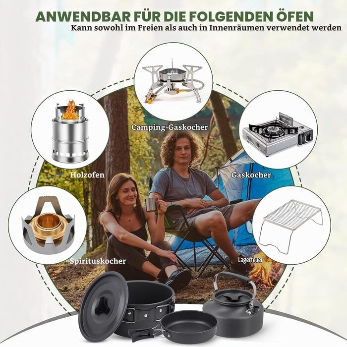 14-tlg. Camping-Kochset aus eloxiertem Aluminium - 27% Rabatt