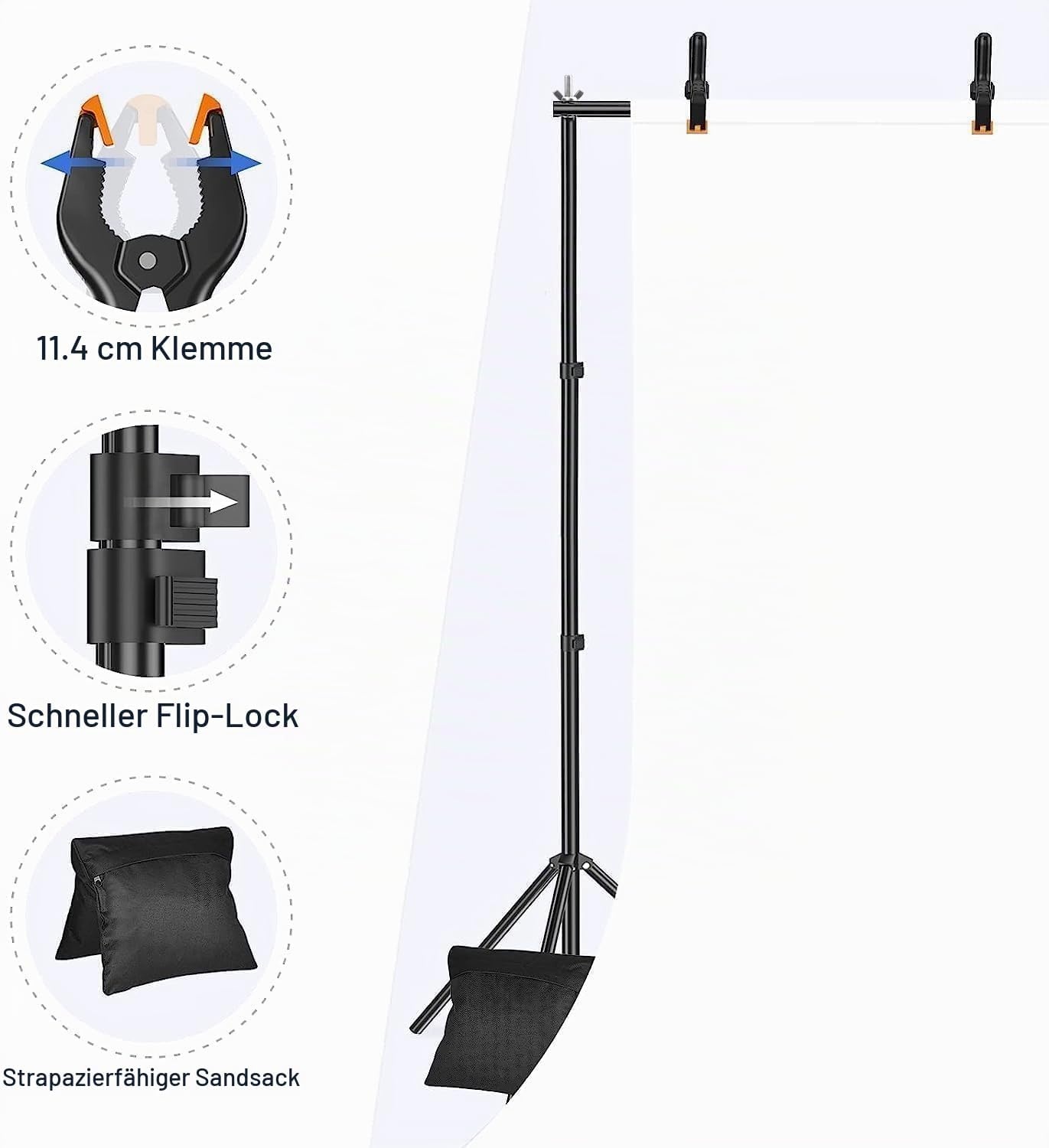 Profi Hintergrundsystem 2,1x6,1m - Schwarz - 34% Rabatt - Ausgepackt