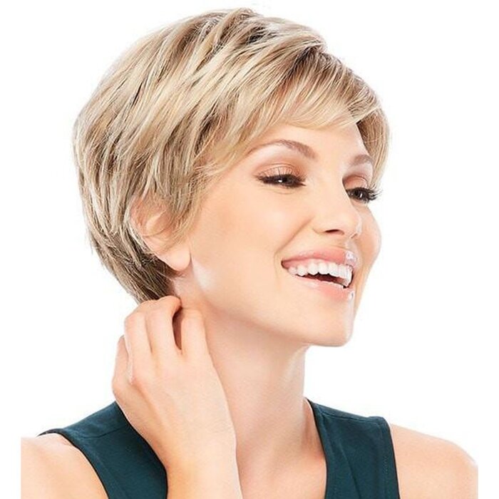 Kurze Damenperücke Blond mit dunklem Haaransatz - 33% Rabatt