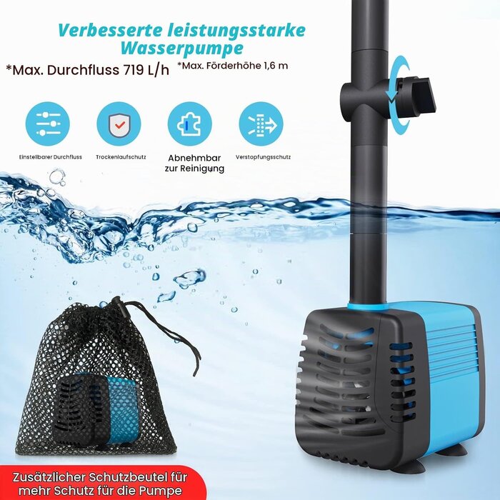 Solar-Teichpumpe 15W - 720 l/h - 33% Rabatt - Ausgepackt & Guter Zustand