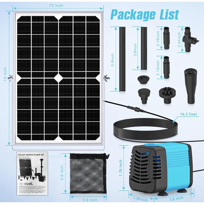 Solar-Teichpumpe 15W - 720 l/h - 33% Rabatt - Ausgepackt & Guter Zustand