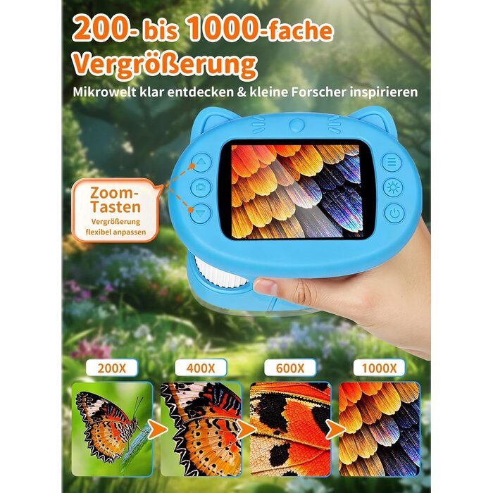 Digitales Kindermikroskop 1000-fach - 2,4 Zoll Display - Blau - 30% Rabatt