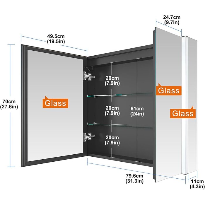 LED Spiegelschrank 80x70 cm Schwarz - Dimmbar & Anti-Beschlag - 35% Rabatt