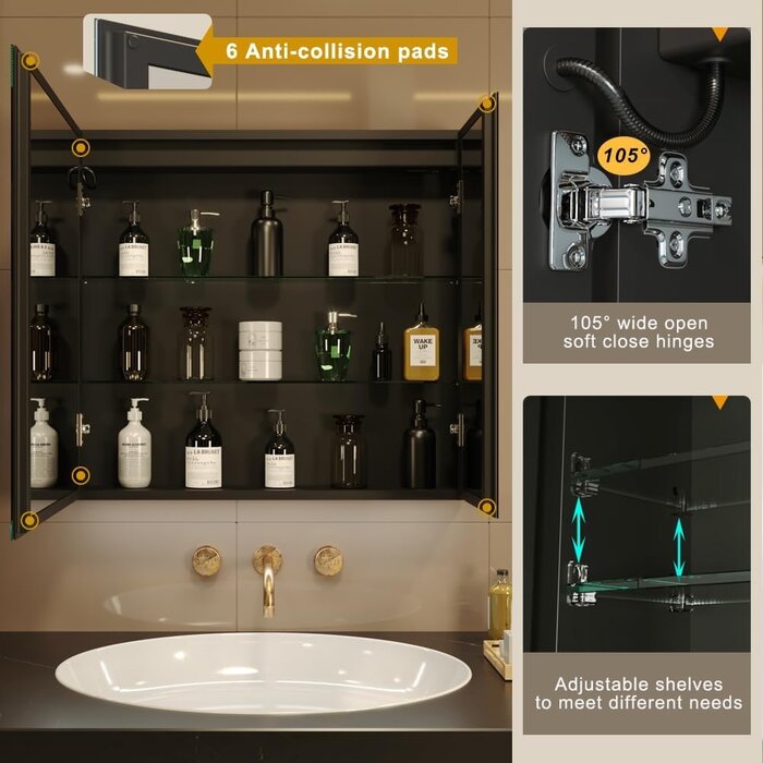 LED Spiegelschrank 80x70 cm Schwarz - Dimmbar & Anti-Beschlag - 35% Rabatt