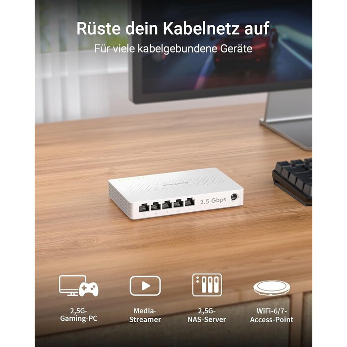 2,5 Gigabit Netzwerk-Switch, 5 Ports, Unmanaged - 33% Rabatt