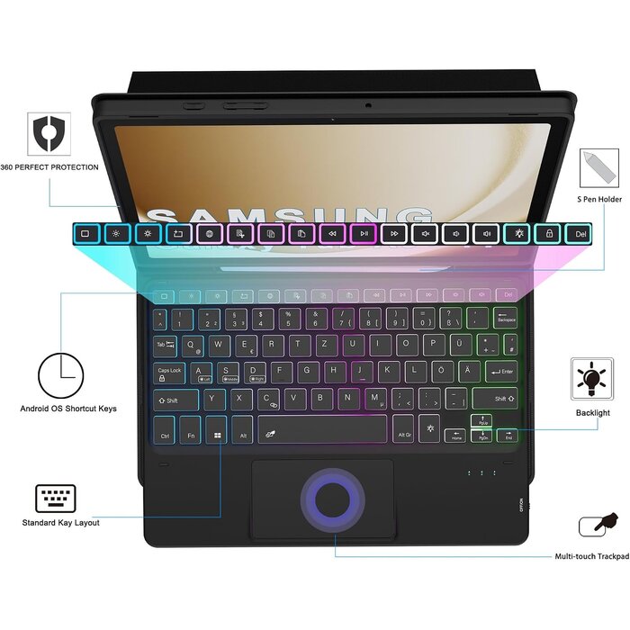 Tastaturhülle für 11 Zoll Samsung Tablets - QWERTZ & RGB - 33% Rabatt