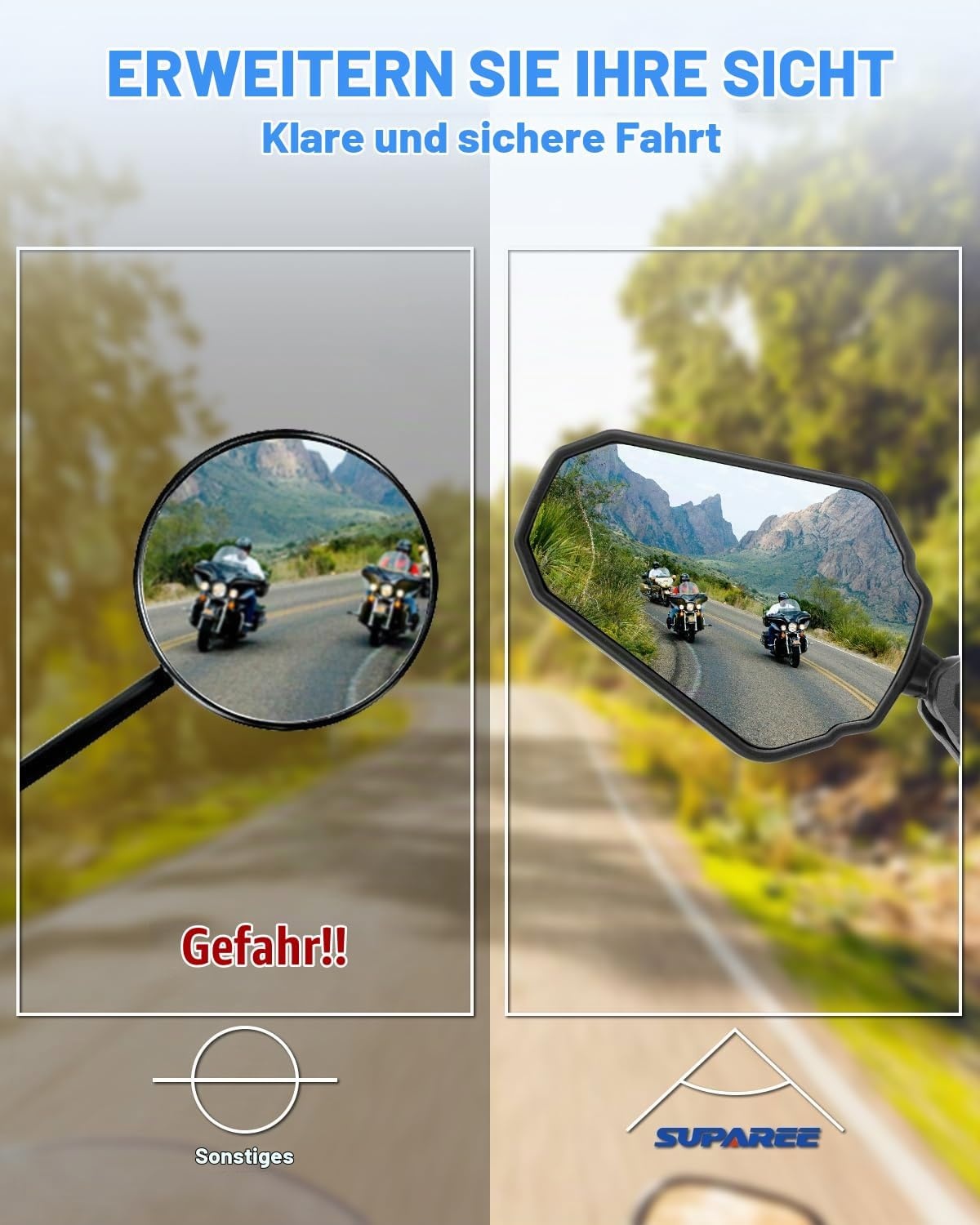 Motorrad Seitenspiegel Set, 360° drehbar, E-geprüft - 31% Rabatt