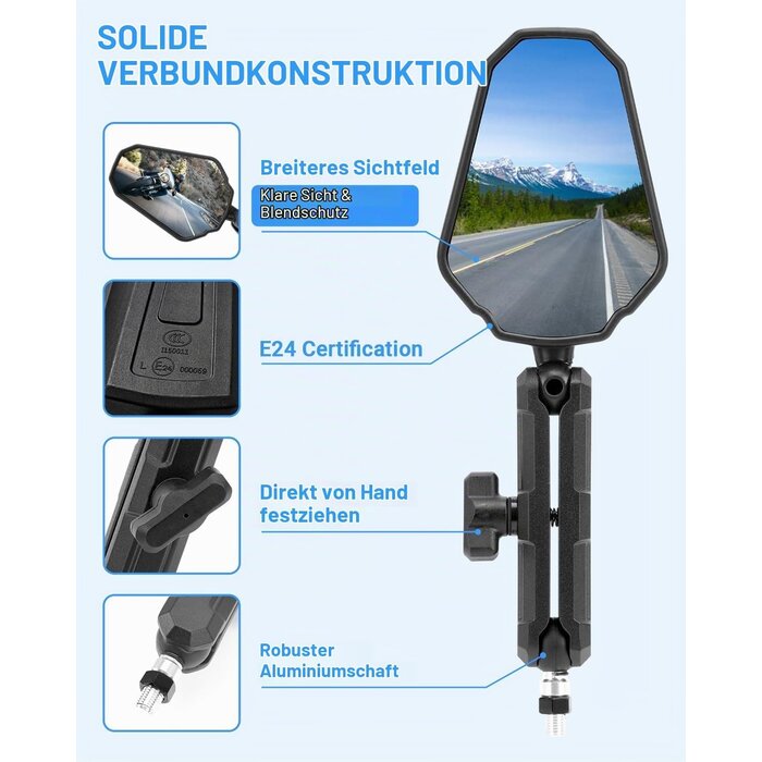 Motorrad Seitenspiegel Set, 360° drehbar, E-geprüft - 31% Rabatt