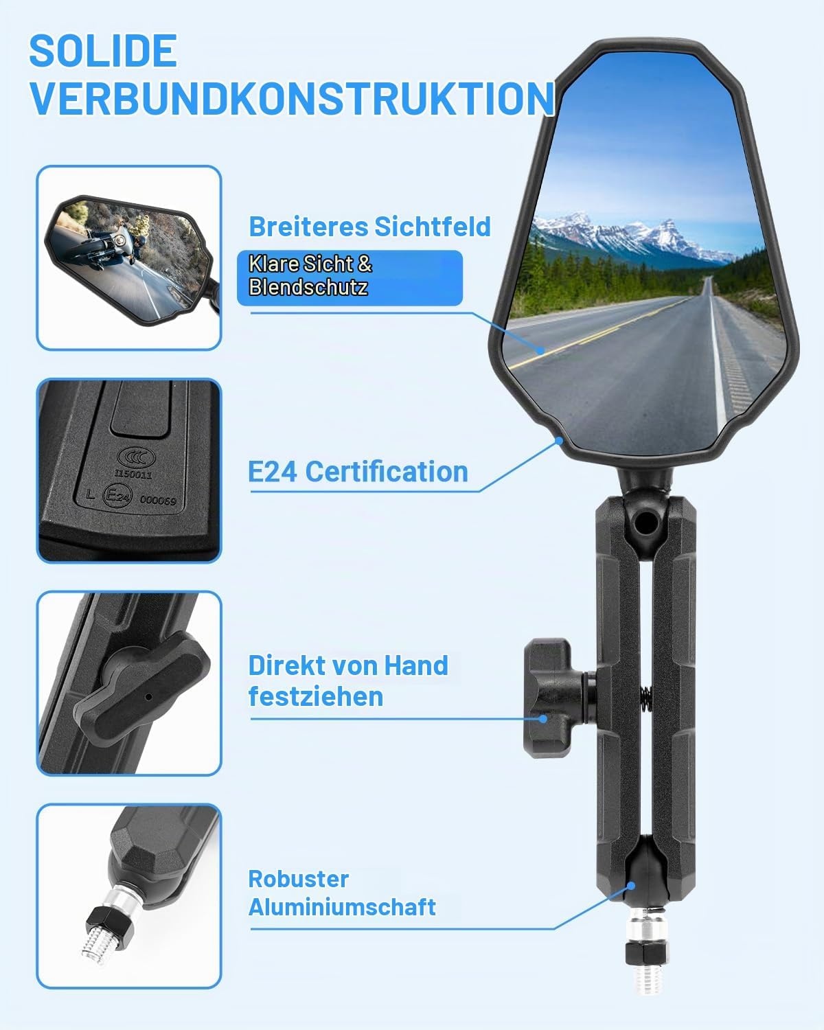 Motorrad Seitenspiegel Set, 360° drehbar, E-geprüft - 31% Rabatt