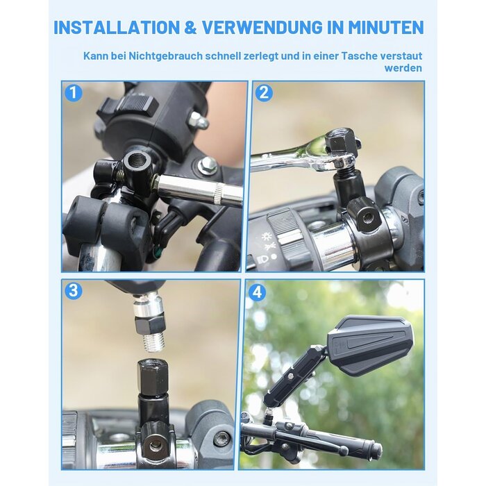 Motorrad Seitenspiegel Set, 360° drehbar, E-geprüft - 31% Rabatt