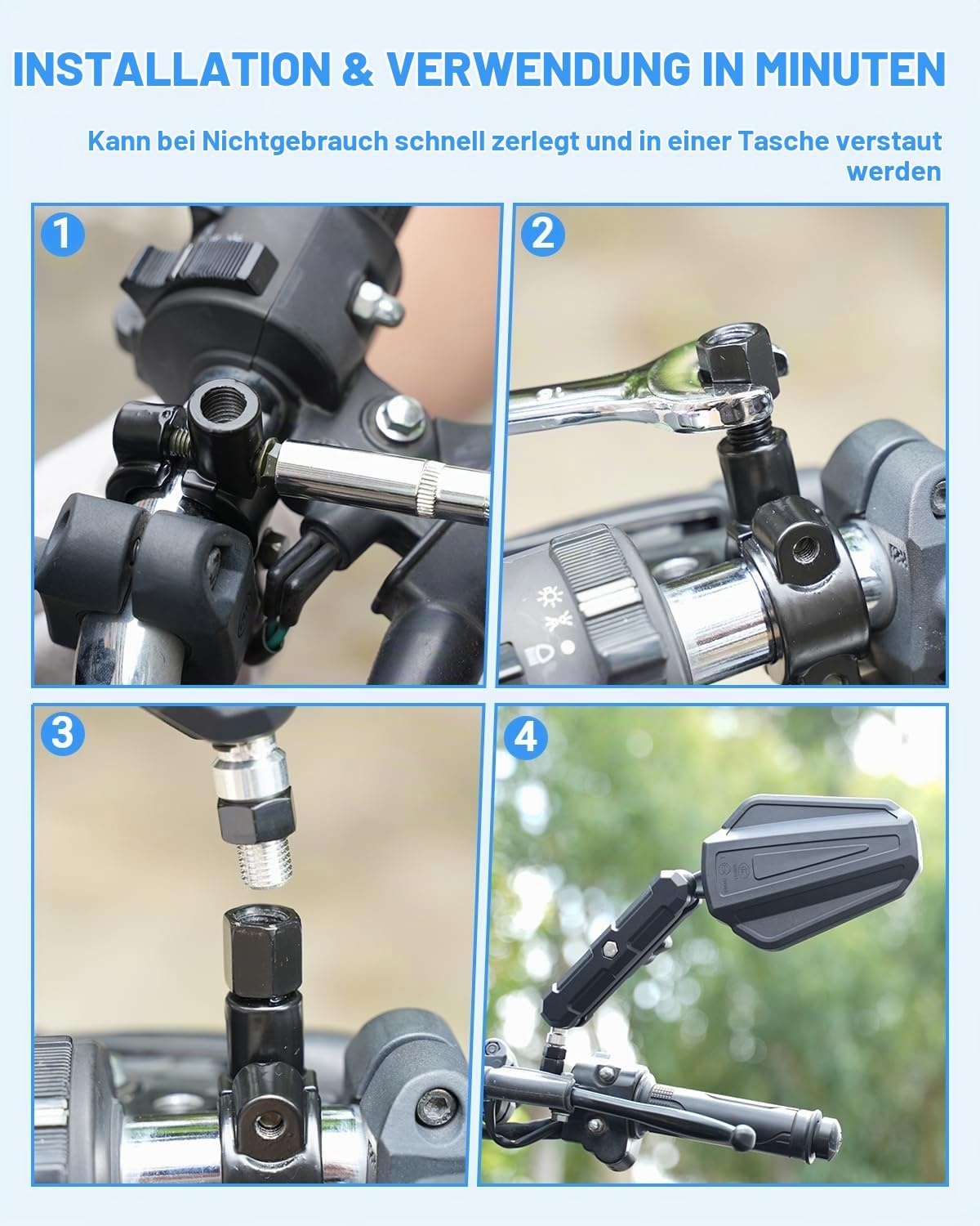 Motorrad Seitenspiegel Set, 360° drehbar, E-geprüft - 31% Rabatt