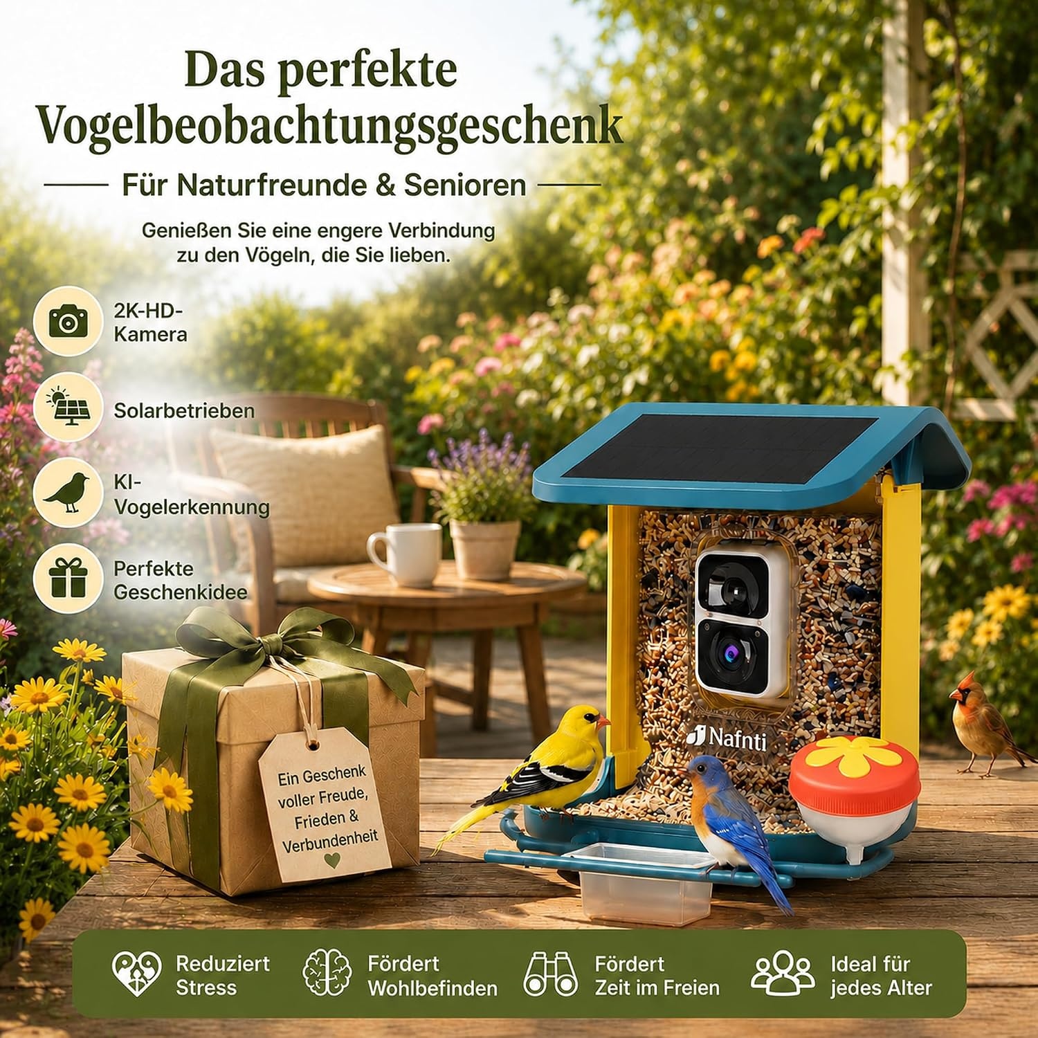 Intelligente Vogel-Futterstation 2K-Kamera Solar Grün - 34% Rabatt