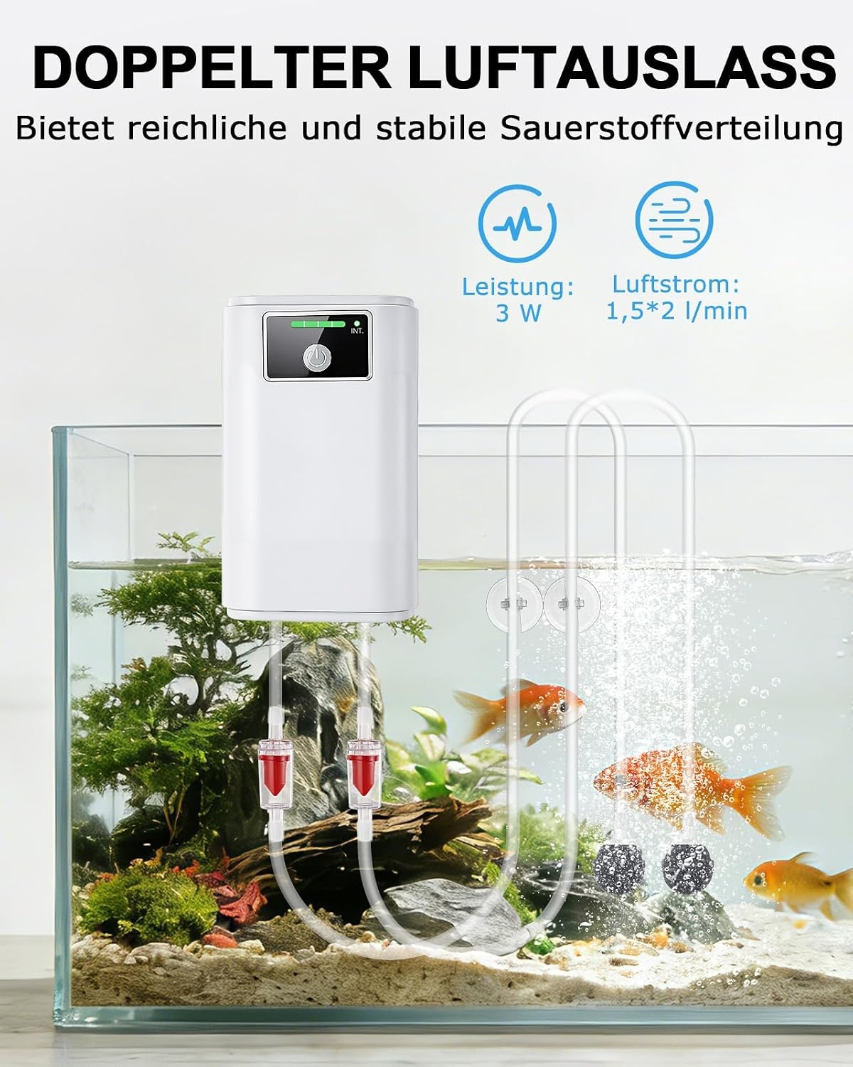 Tragbare Aquarium-Luftpumpe USB-Akku 2 Ausgänge - 31% Rabatt