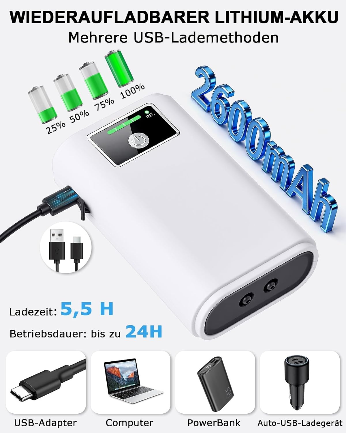 Tragbare Aquarium-Luftpumpe USB-Akku 2 Ausgänge - 31% Rabatt