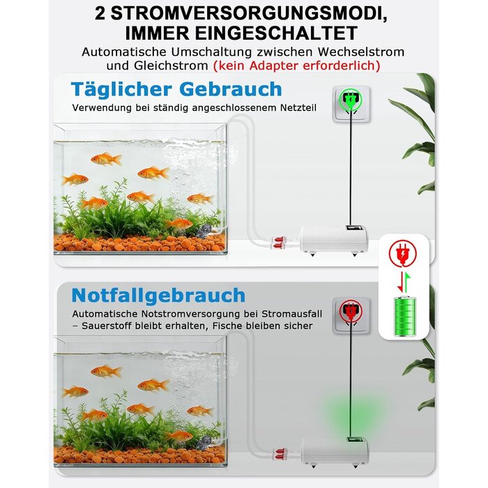 Tragbare Aquarium-Luftpumpe USB-Akku 2 Ausgänge - 31% Rabatt