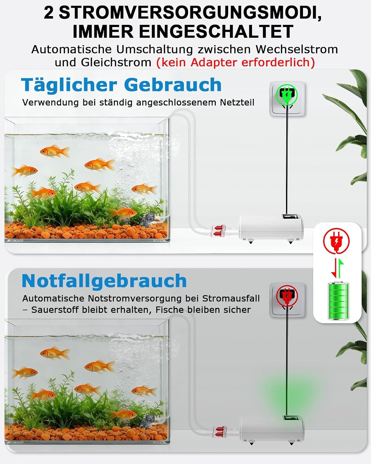 Tragbare Aquarium-Luftpumpe USB-Akku 2 Ausgänge - 31% Rabatt