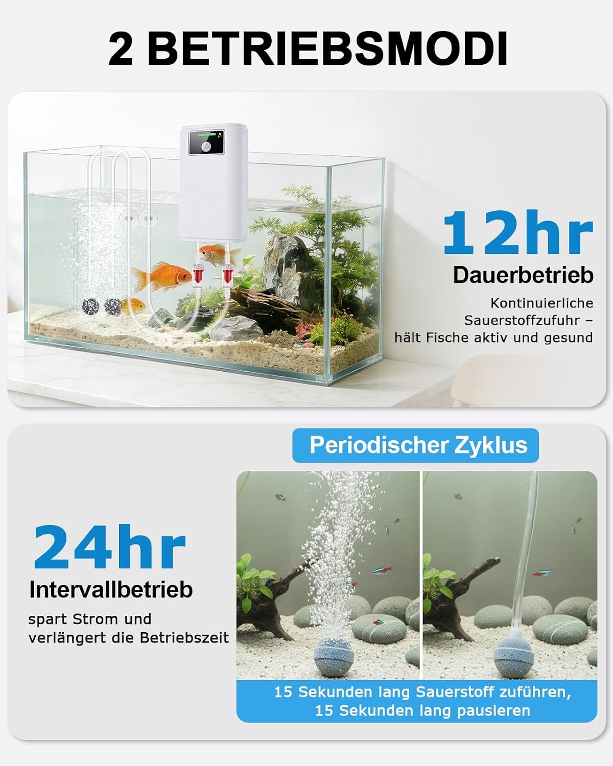 Tragbare Aquarium-Luftpumpe USB-Akku 2 Ausgänge - 31% Rabatt