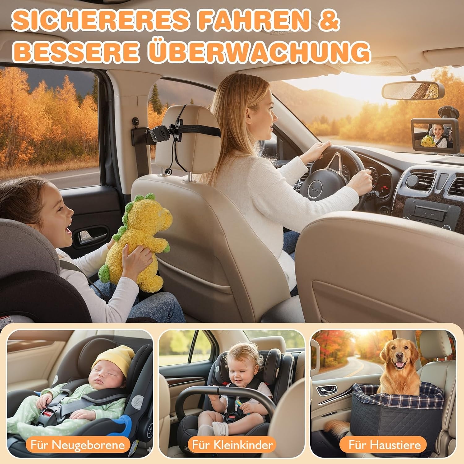 Baby-Autospiegel mit 1080P Kamera - 32% Rabatt - Schwarz