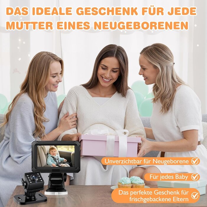 Baby-Autospiegel mit 1080P Kamera - Nachtsicht - Schwarz - 32% Rabatt