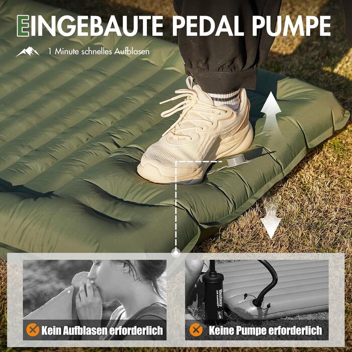 Aufblasbare Camping-Isomatte, 10 cm, Armeegrün - 32% Rabatt
