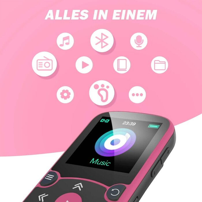 Sport MP3-Player 64GB Bluetooth 5.3 Magenta - 33% Rabatt