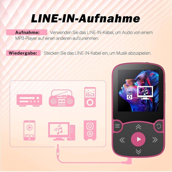 Sport MP3-Player 64GB Bluetooth 5.3 Magenta - 33% Rabatt