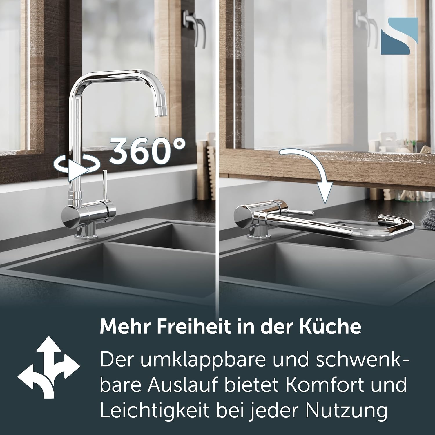 Vorfenster-Küchenarmatur, 360° schwenkbar, verchromt - 34% Rabatt