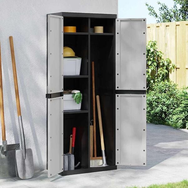 Gartenschrank aus Polypropylen 65x37x165 cm - Grau/Schwarz - 35% Rabatt